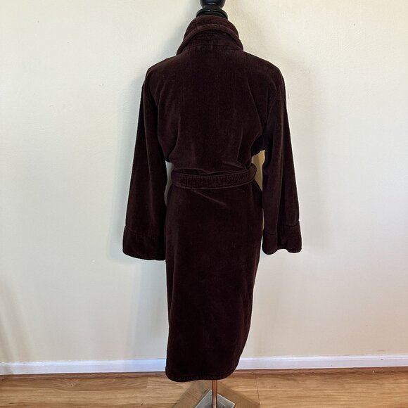 Unisex Brown Terrycloth Robe Pockets Belt Large Charter Club Gold Emblem Vtg - Picture 3 of 12